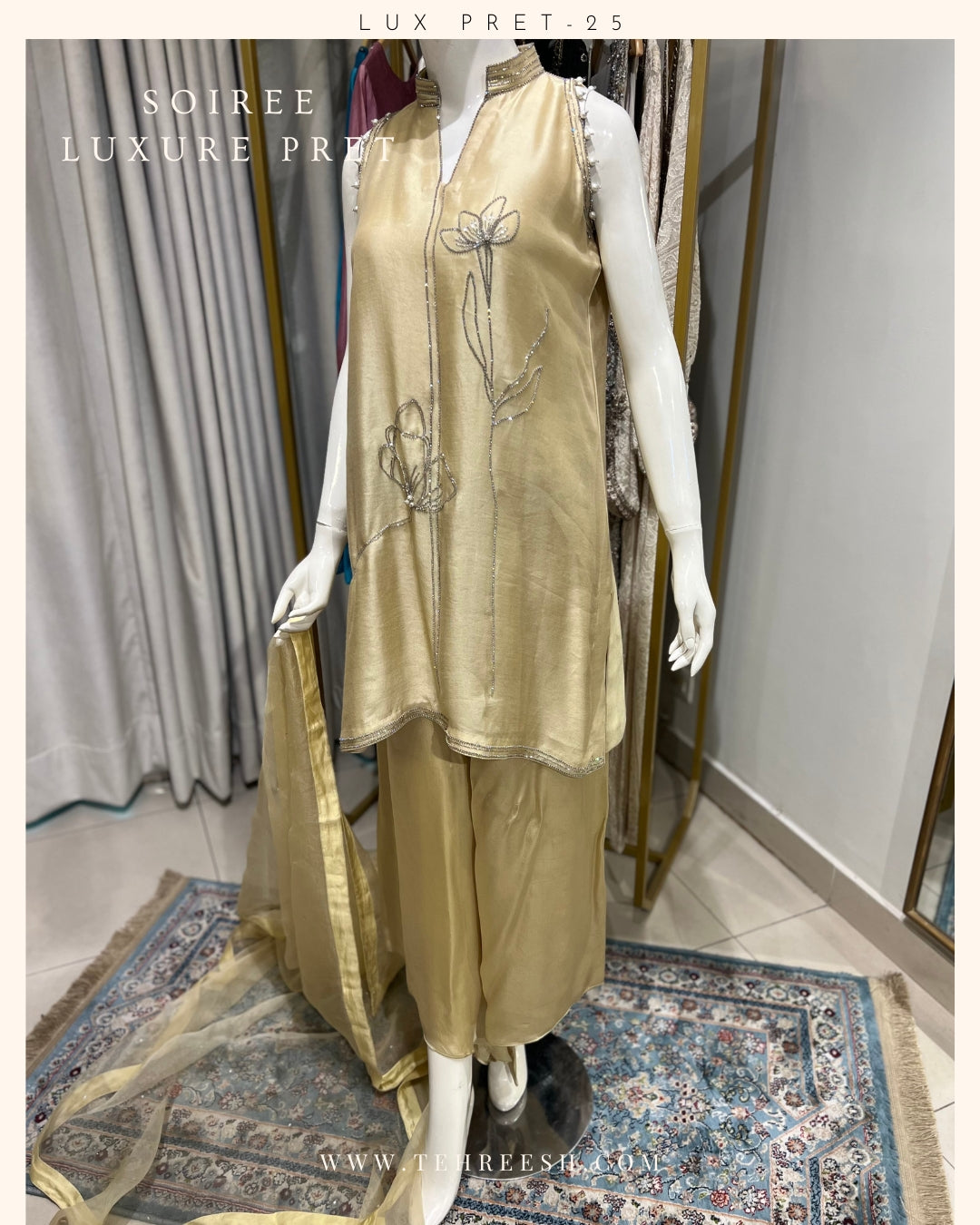 LP01-25 LEON Hand Embellished Short Silk Shirt with Pants