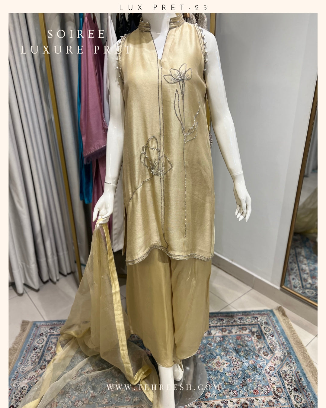 LP01-25 LEON Hand Embellished Short Silk Shirt with Pants