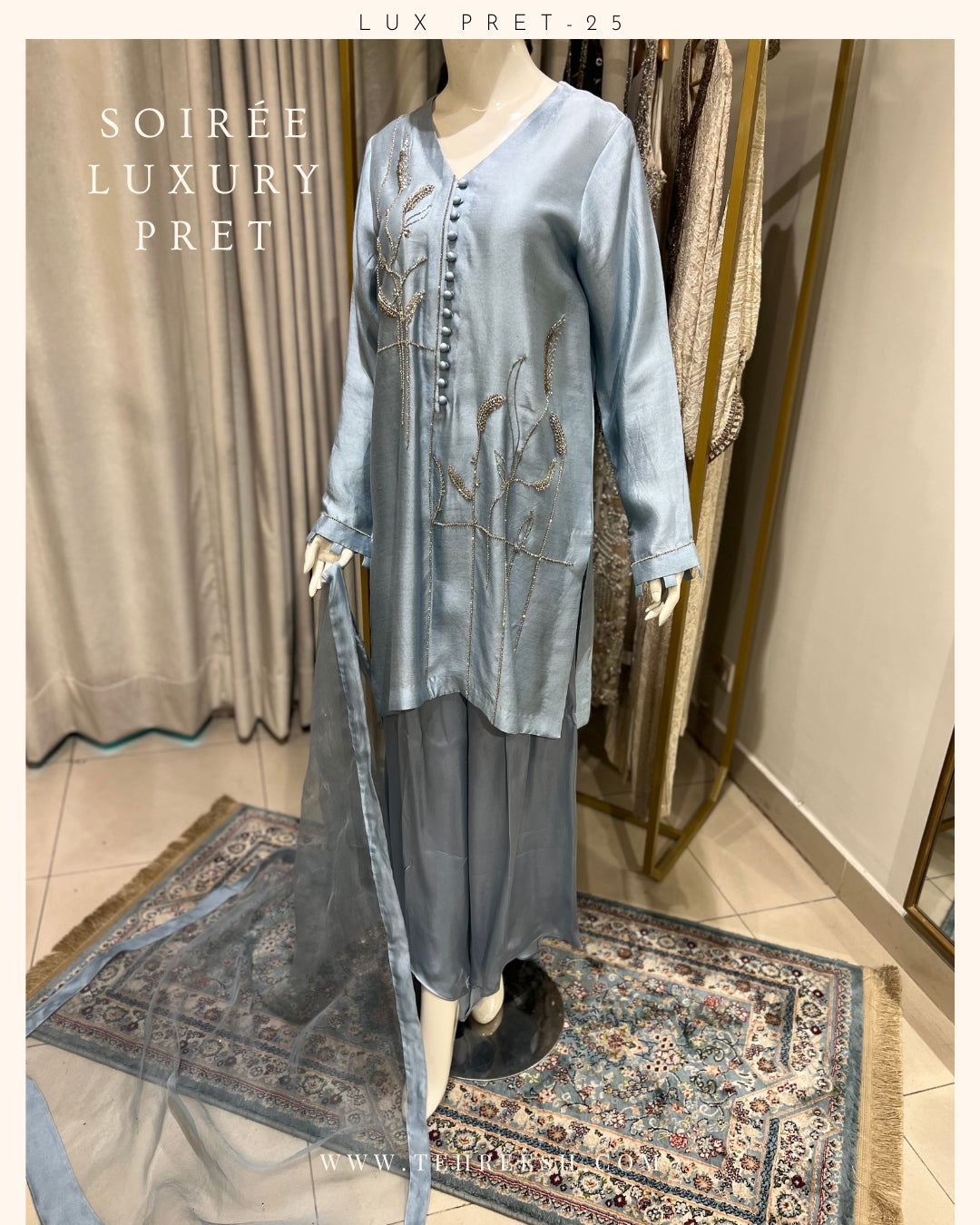 LP02-25 BERRY Hand Embellished Short Silk Shirt with Pants