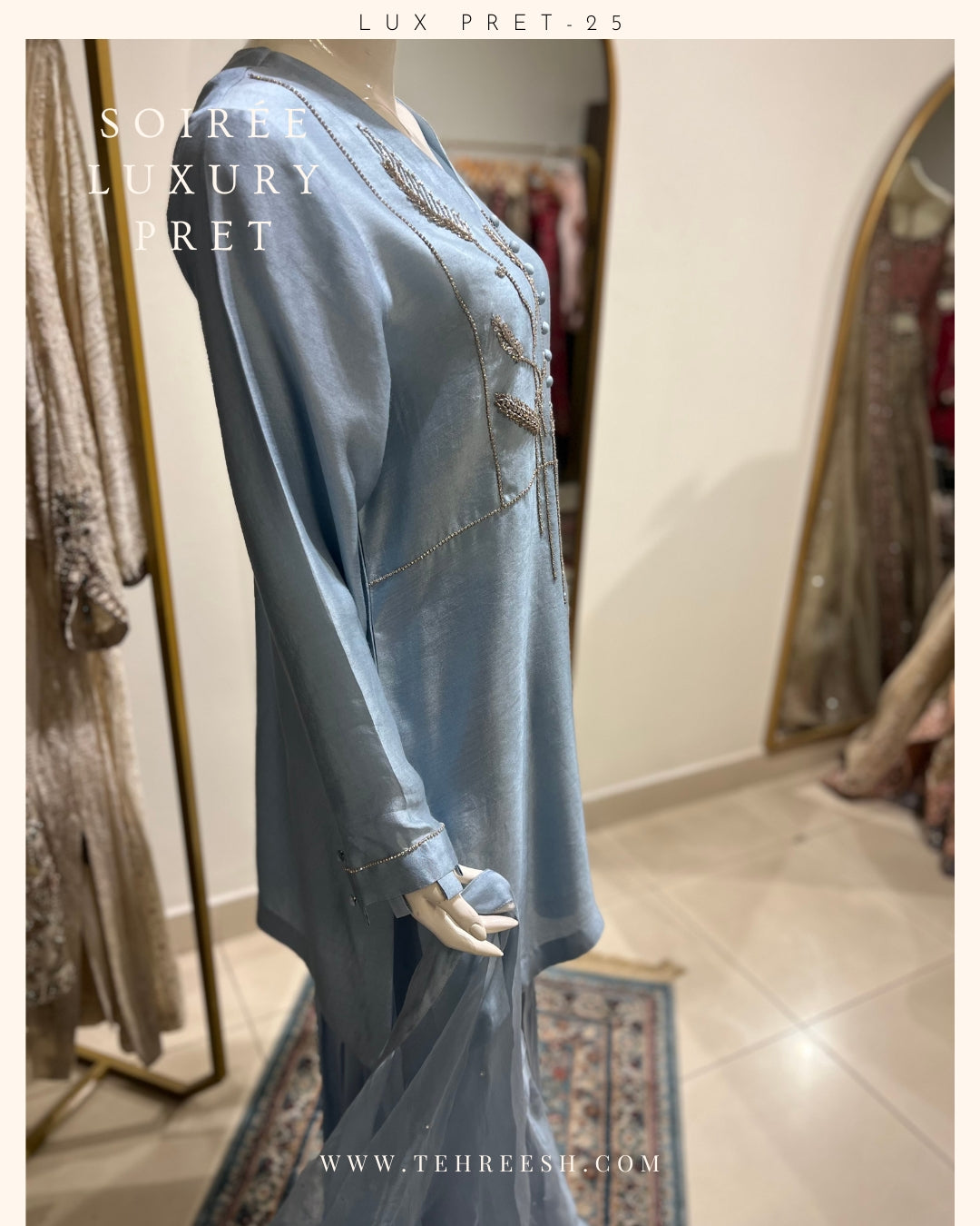 LP02-25 BERRY Hand Embellished Short Silk Shirt with Pants