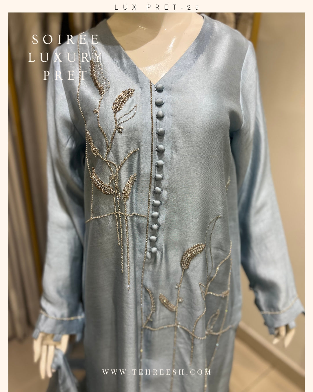 LP02-25 BERRY Hand Embellished Short Silk Shirt with Pants
