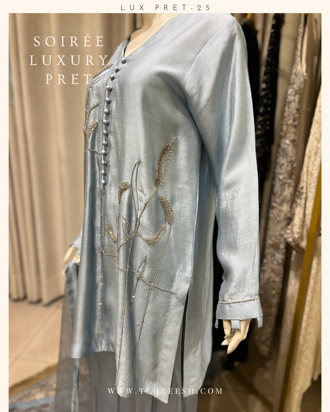 LP02-25 BERRY Hand Embellished Short Silk Shirt with Pants