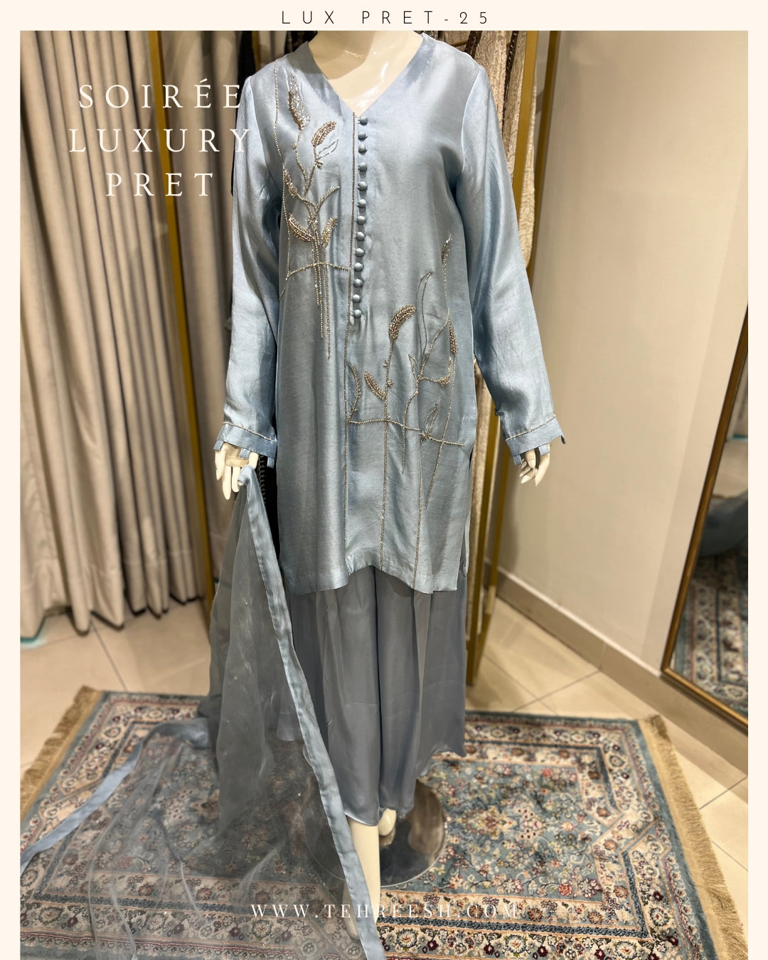 LP02-25 BERRY Hand Embellished Short Silk Shirt with Pants
