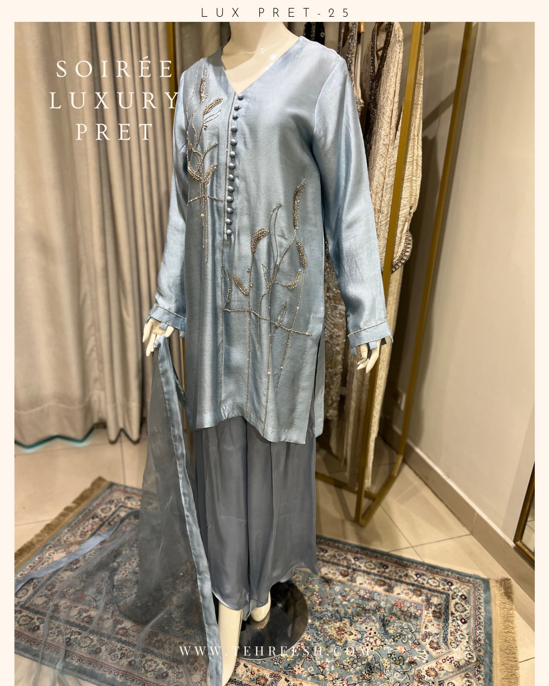 LP02-25 BERRY Hand Embellished Short Silk Shirt with Pants