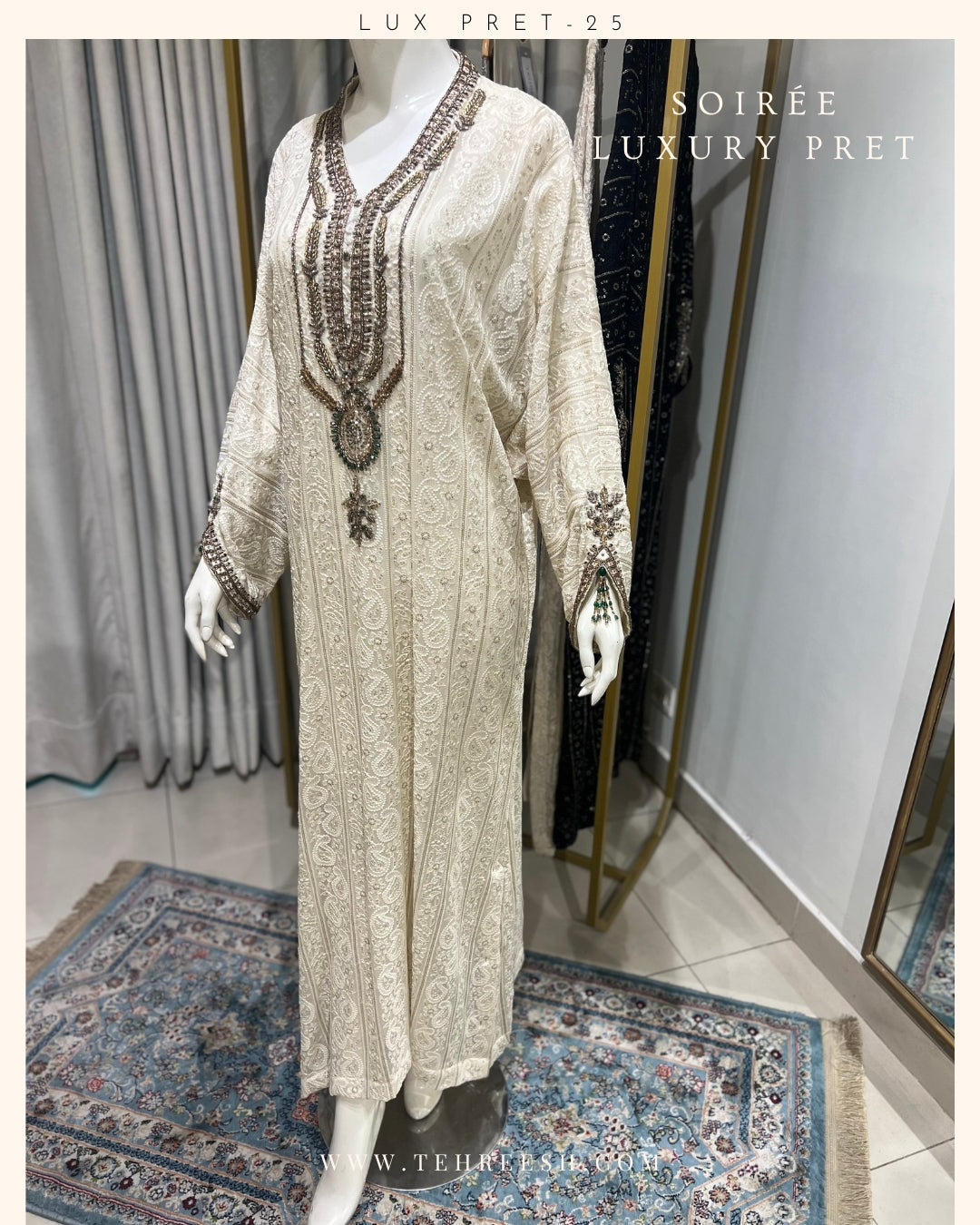 LP10-25 IVORY CHIKANKARI KAFTAN