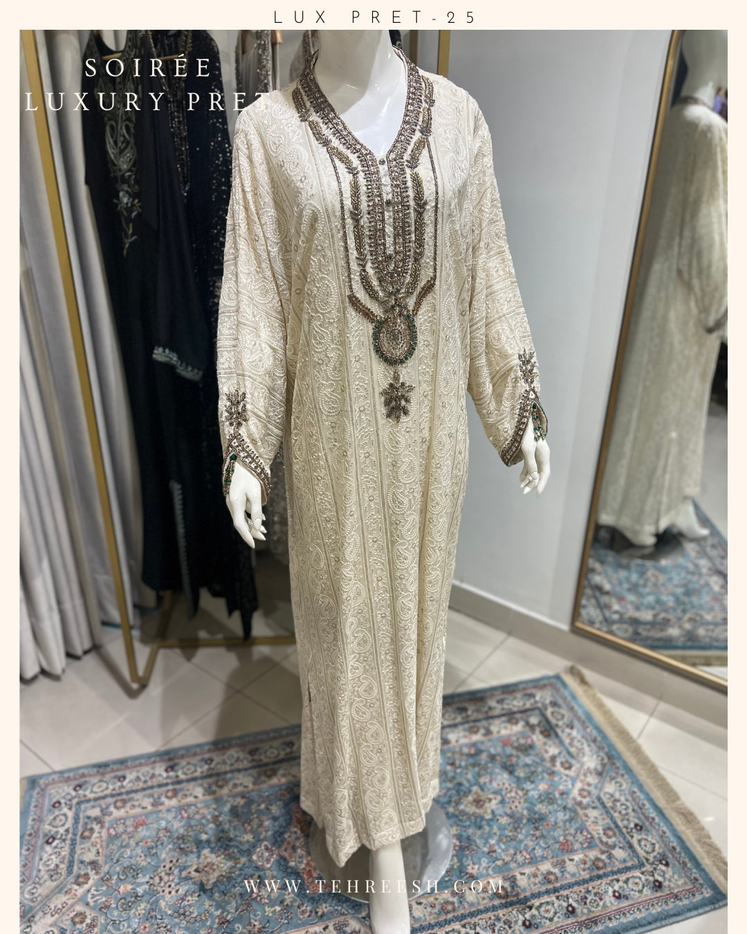 LP10-25 IVORY CHIKANKARI KAFTAN