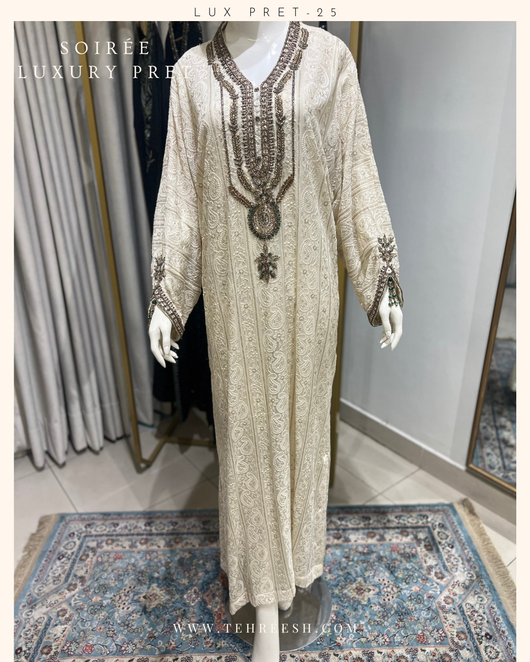 LP10-25 IVORY CHIKANKARI KAFTAN