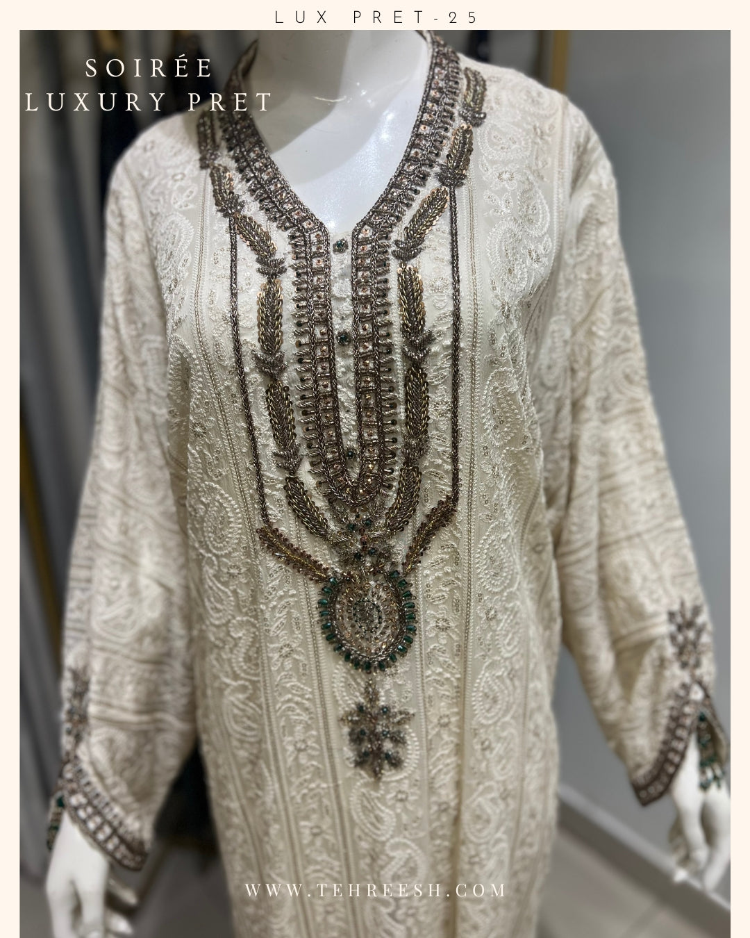 LP10-25 IVORY CHIKANKARI KAFTAN