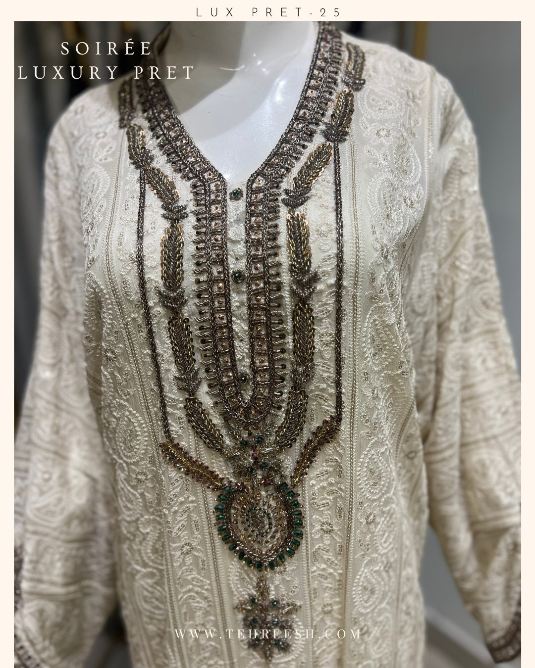 LP10-25 IVORY CHIKANKARI KAFTAN
