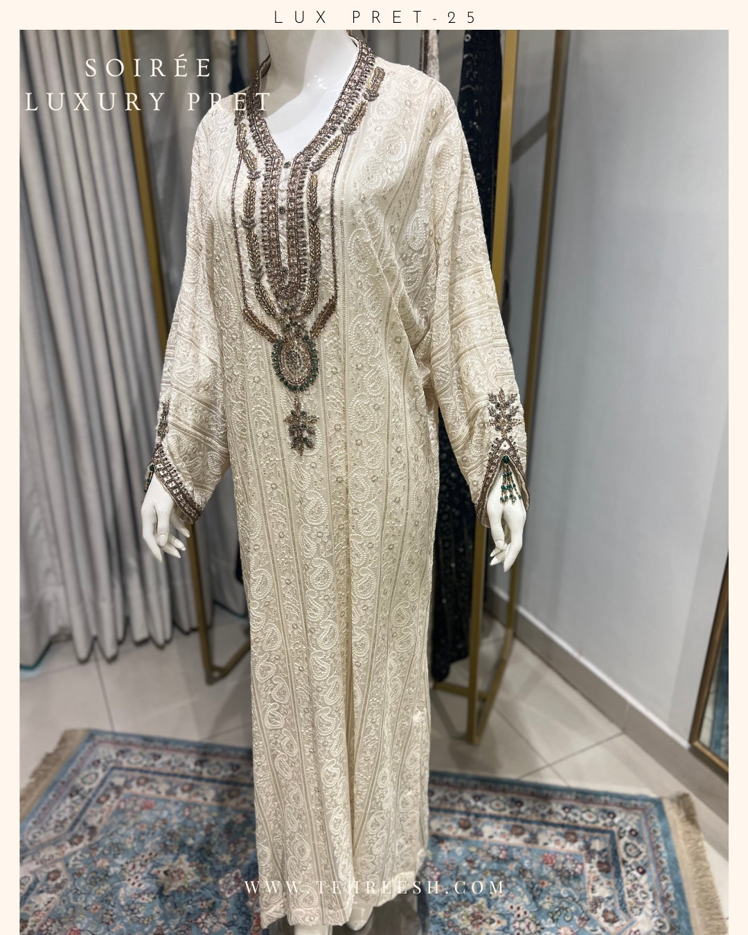LP10-25 IVORY CHIKANKARI KAFTAN