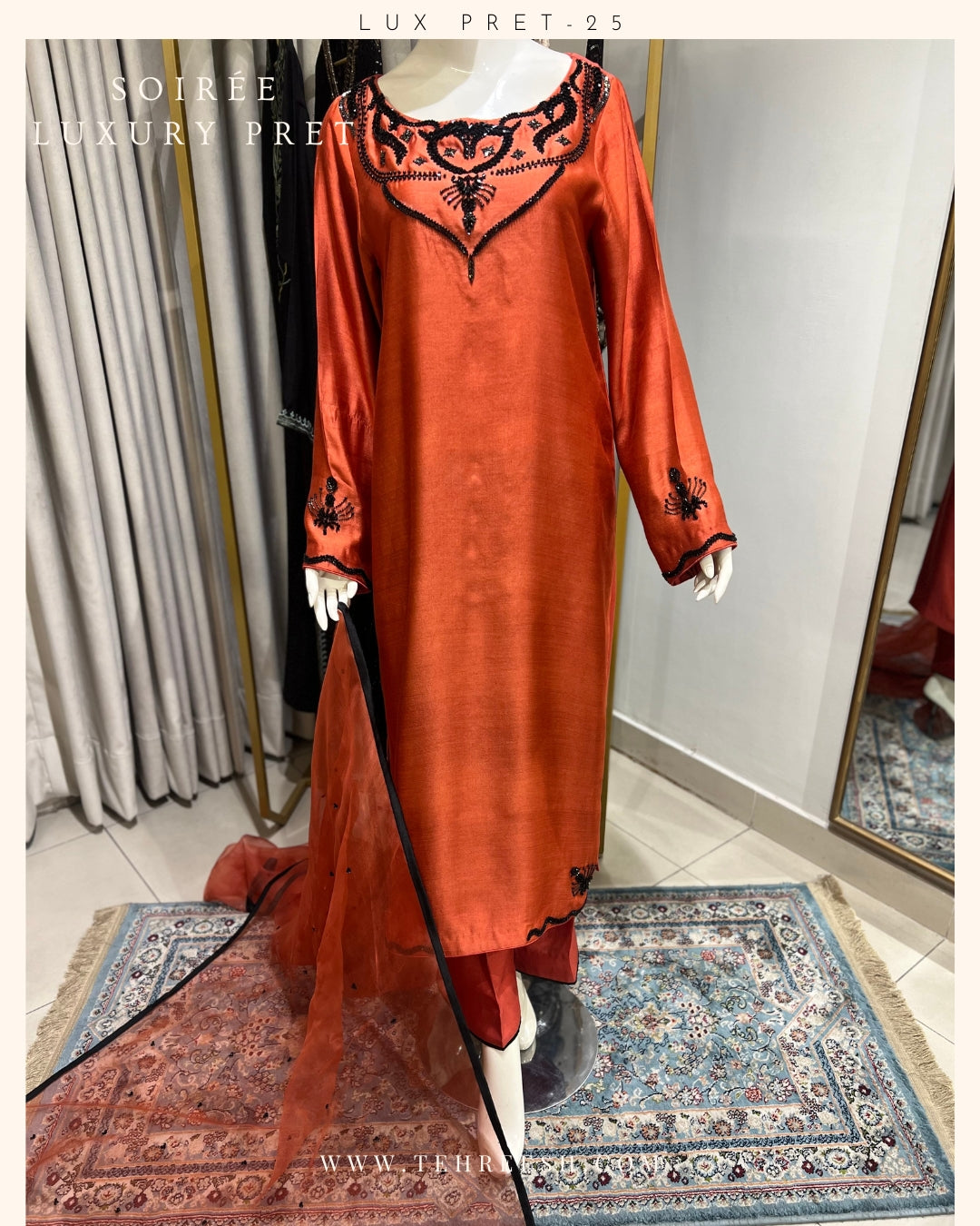 LP09-25 TERRA-COTTA Hand Embelished long shirt with Pants