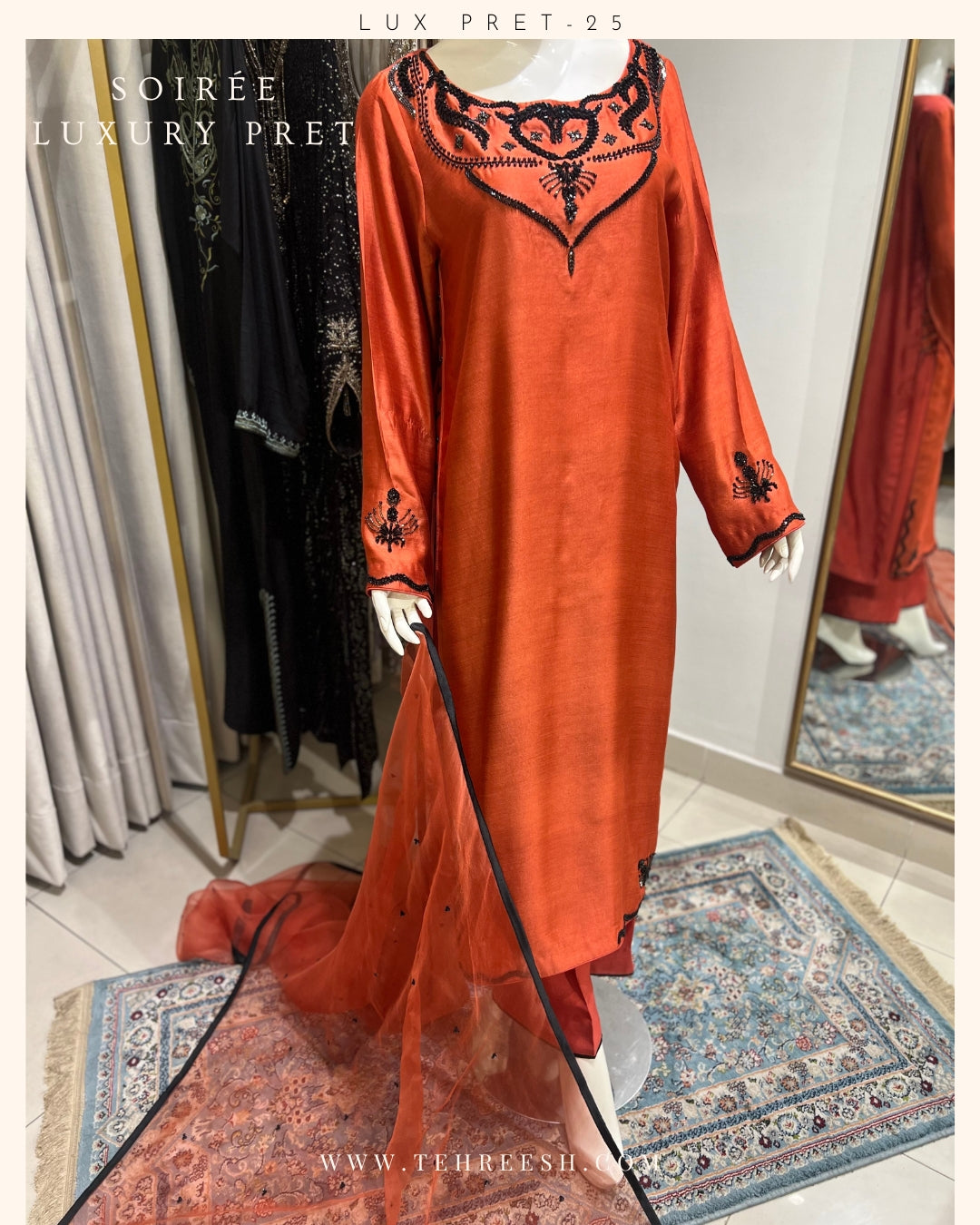 LP09-25 TERRA-COTTA Hand Embelished long shirt with Pants