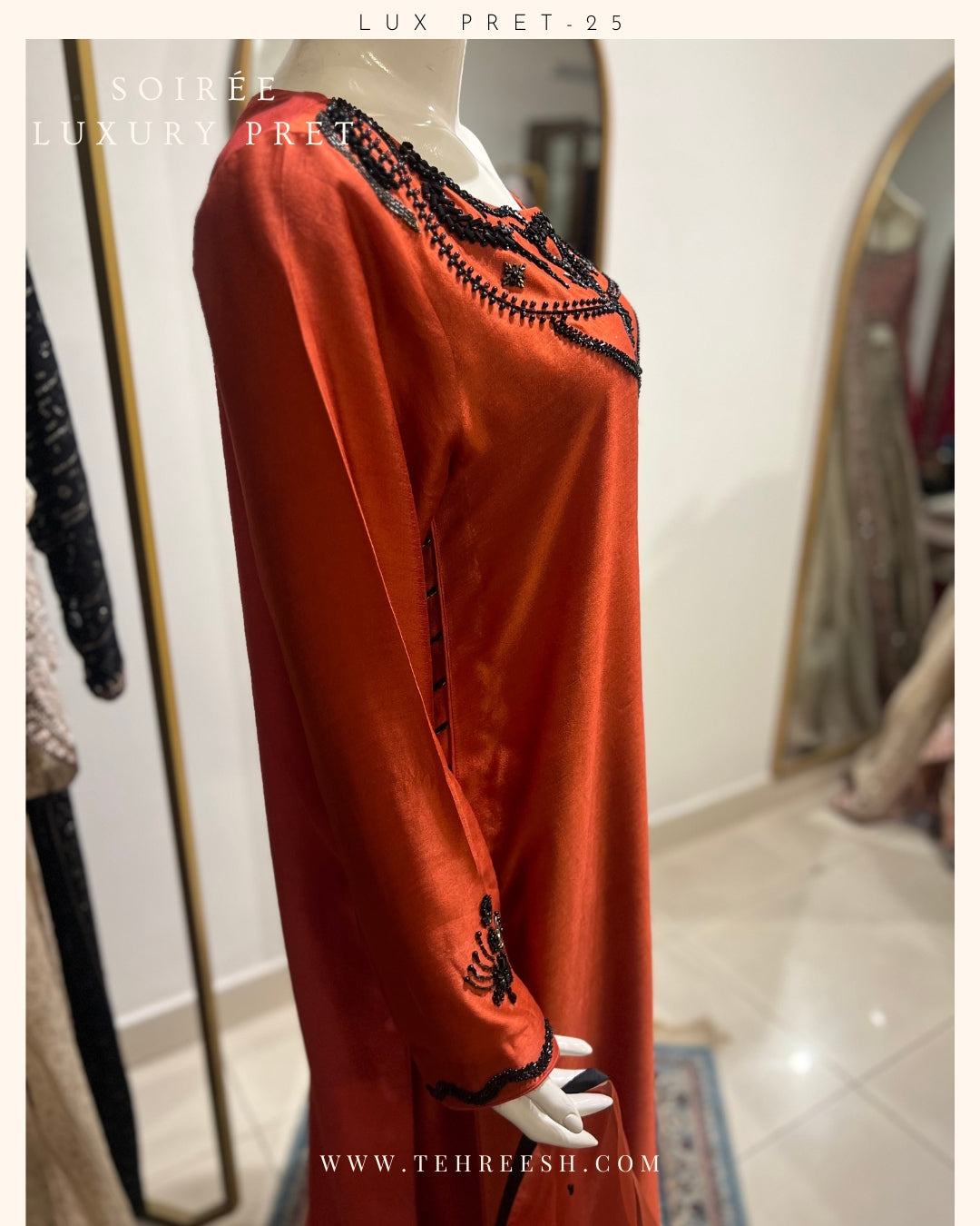 LP09-25 TERRA-COTTA Hand Embelished long shirt with Pants