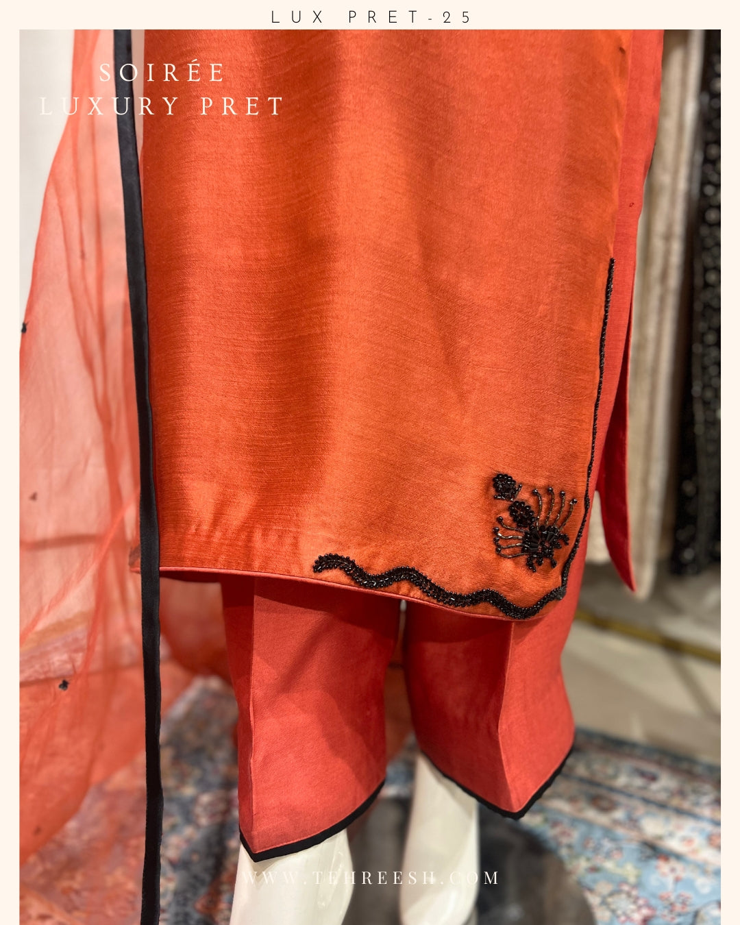 LP09-25 TERRA-COTTA Hand Embelished long shirt with Pants