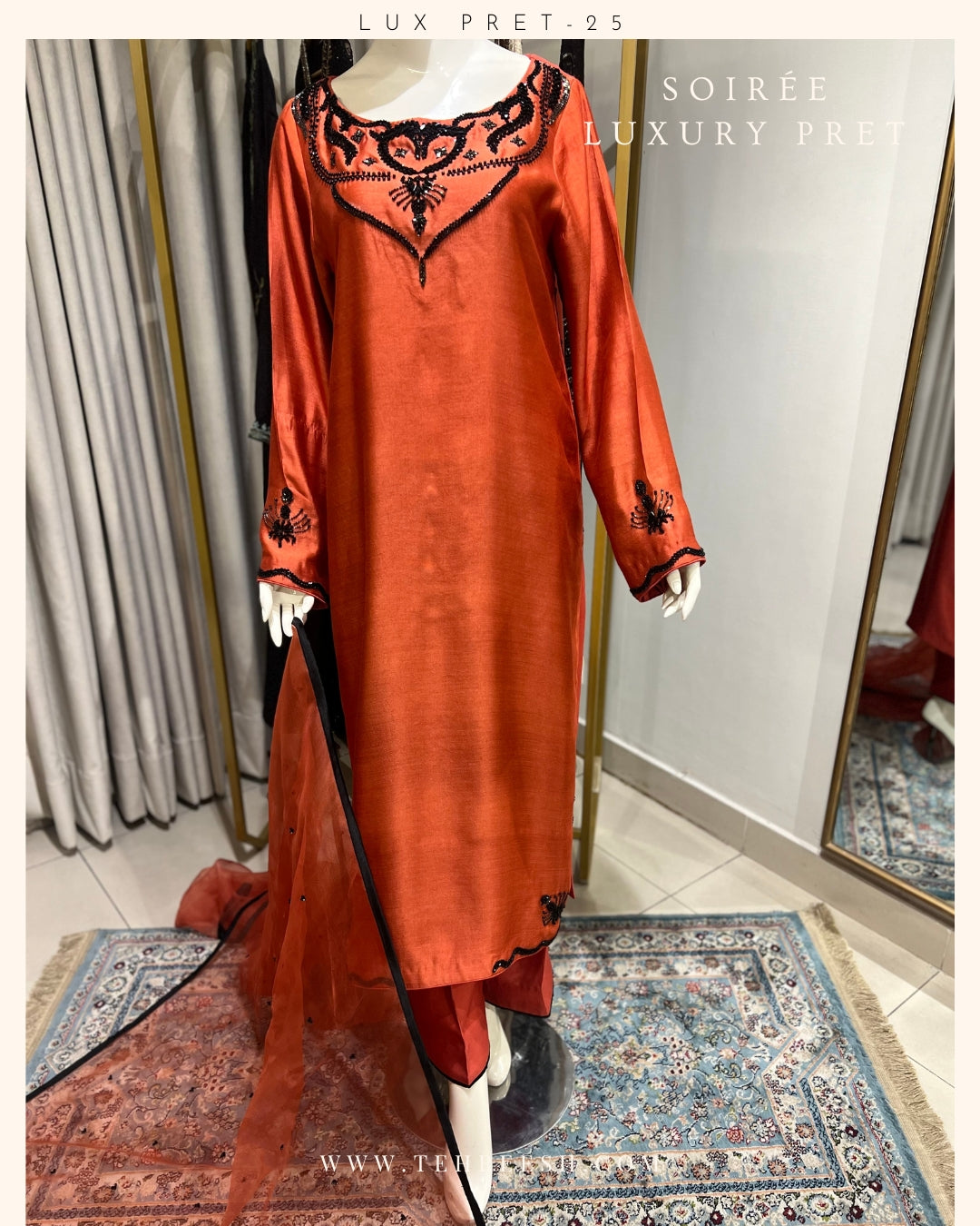 LP09-25 TERRA-COTTA Hand Embelished long shirt with Pants