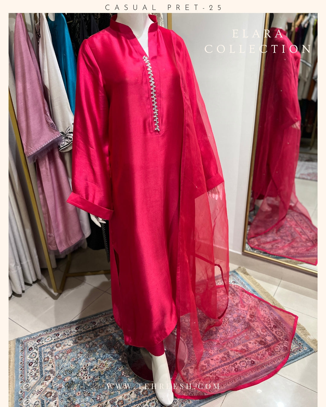CP20-25 FUSSIA- TISSUE SILK SHIRT WITH PANTS