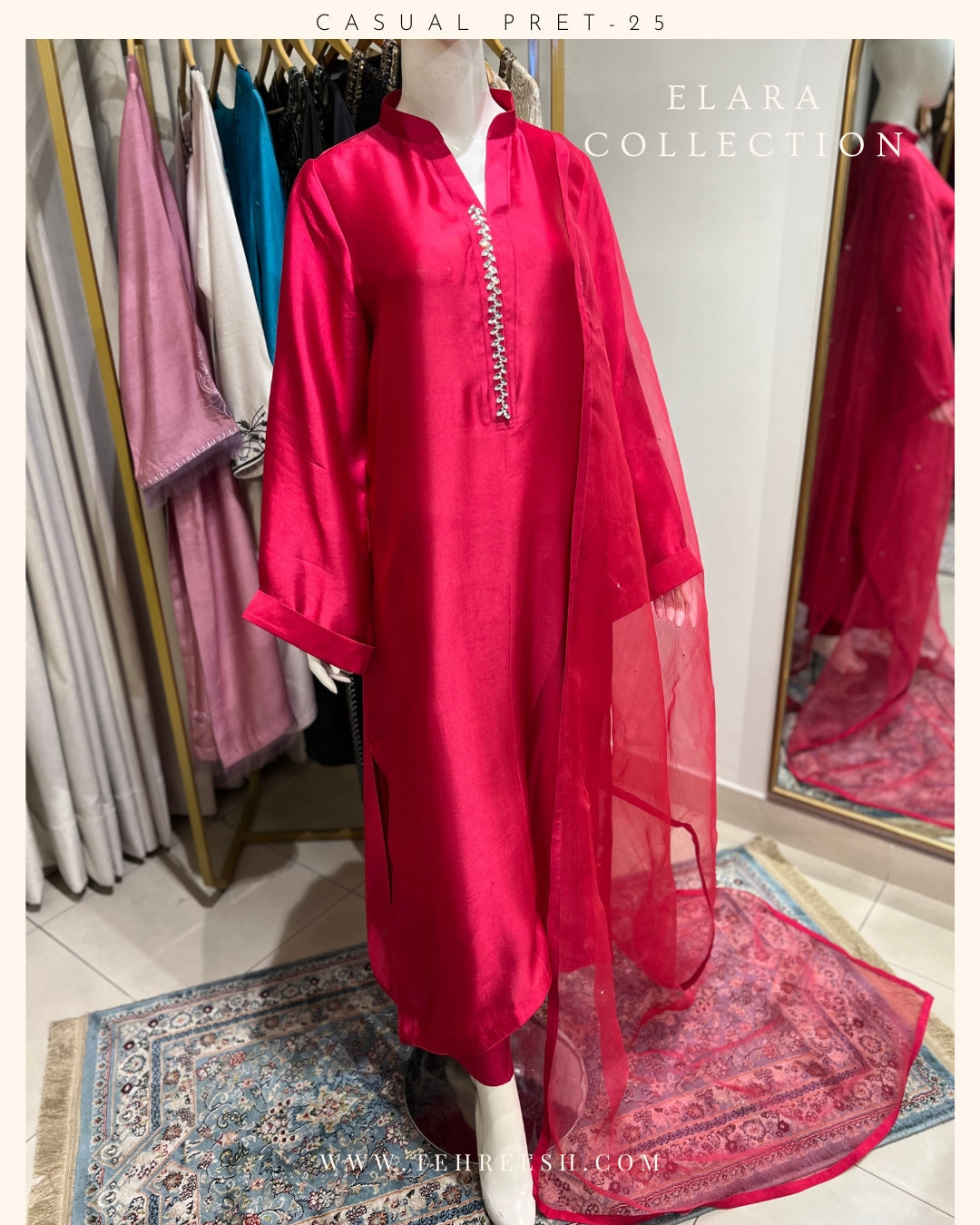 CP20-25 FUSSIA- TISSUE SILK SHIRT WITH PANTS