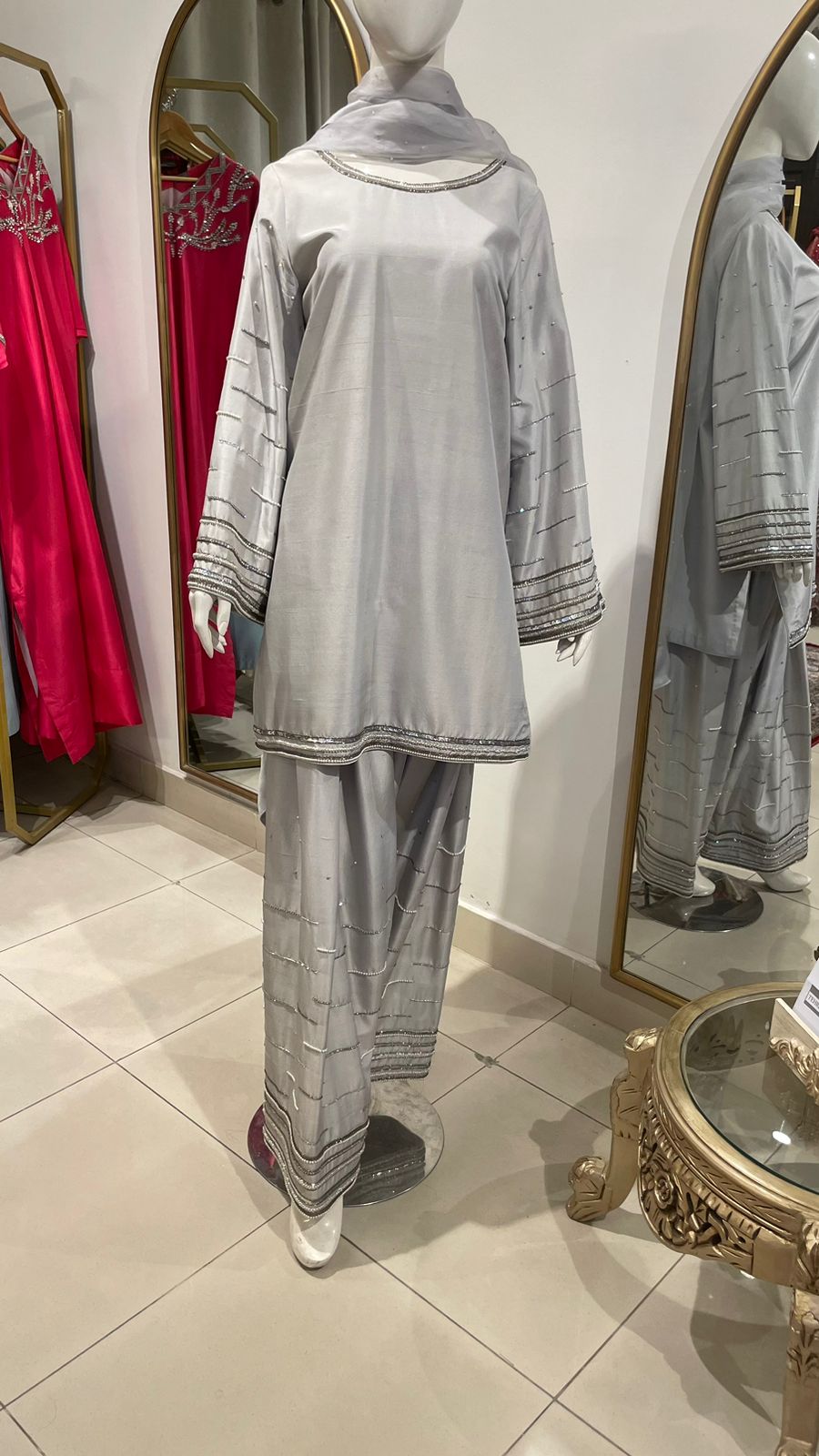 TS25- MIST Pure Raw silk short shirt with Farshi Shalwar