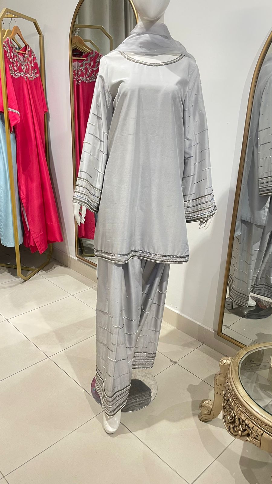TS25- MIST Pure Raw silk short shirt with Farshi Shalwar