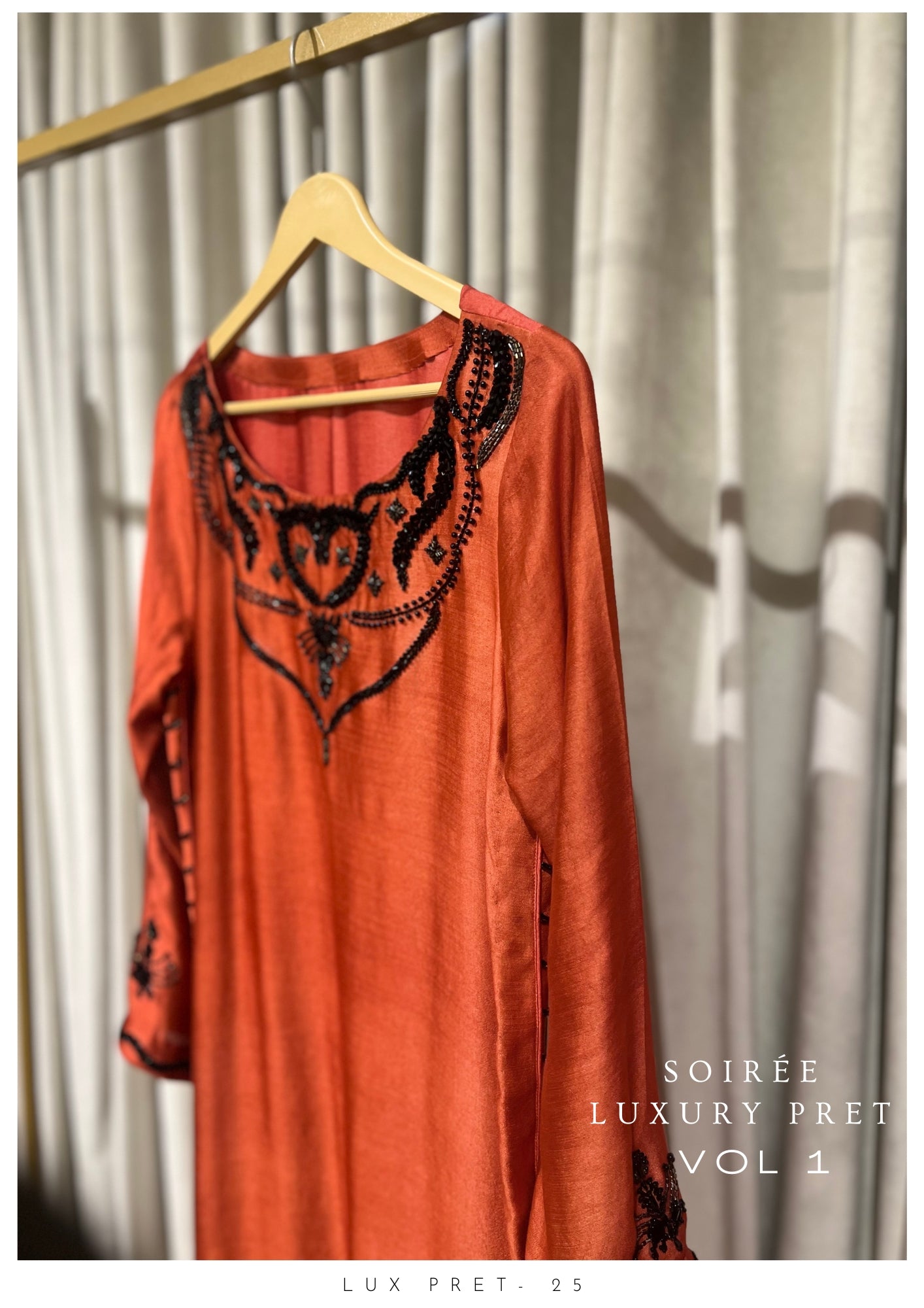 LP09-25 TERRA-COTTA Hand Embelished long shirt with Pants