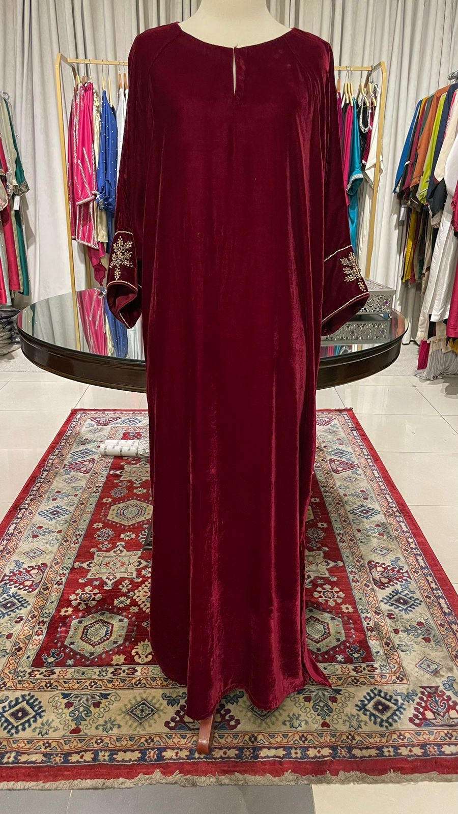 TS25-LP07 MAROON SWAN VELVET KAFTAN