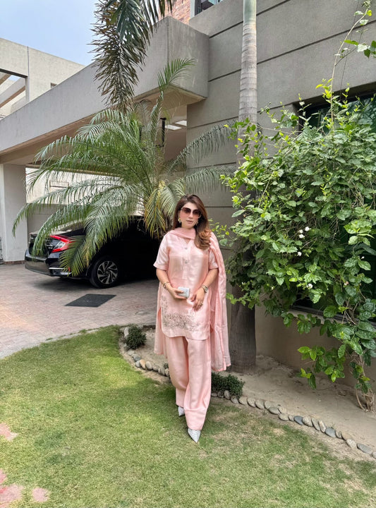 CP30-25 ROSE BLUSH-TISSUE SILK SHIRT WITH PANTS