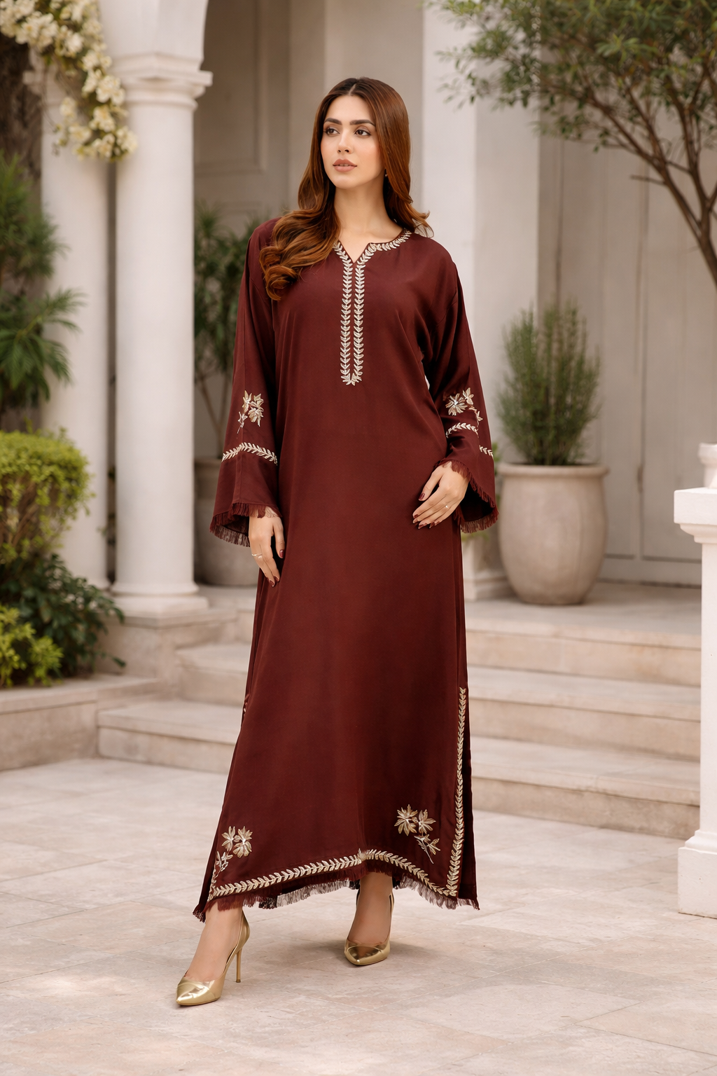 TS25-W79 PASHMINA EMBROIDERED KAFTAN