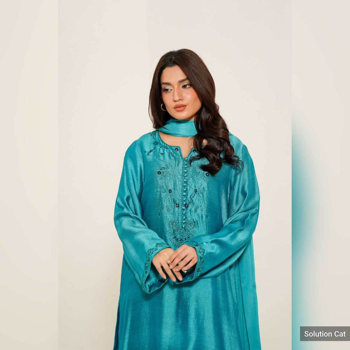 CP13-25 COBALT- KHADDI SILK SHORT SHIRT WITH SHALWAR