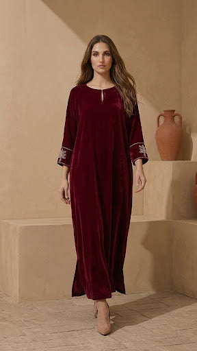 TS25-LP07 MAROON SWAN VELVET KAFTAN