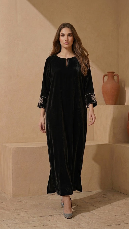TS25-LP06 BLACK SWAN VELVET KAFTAN
