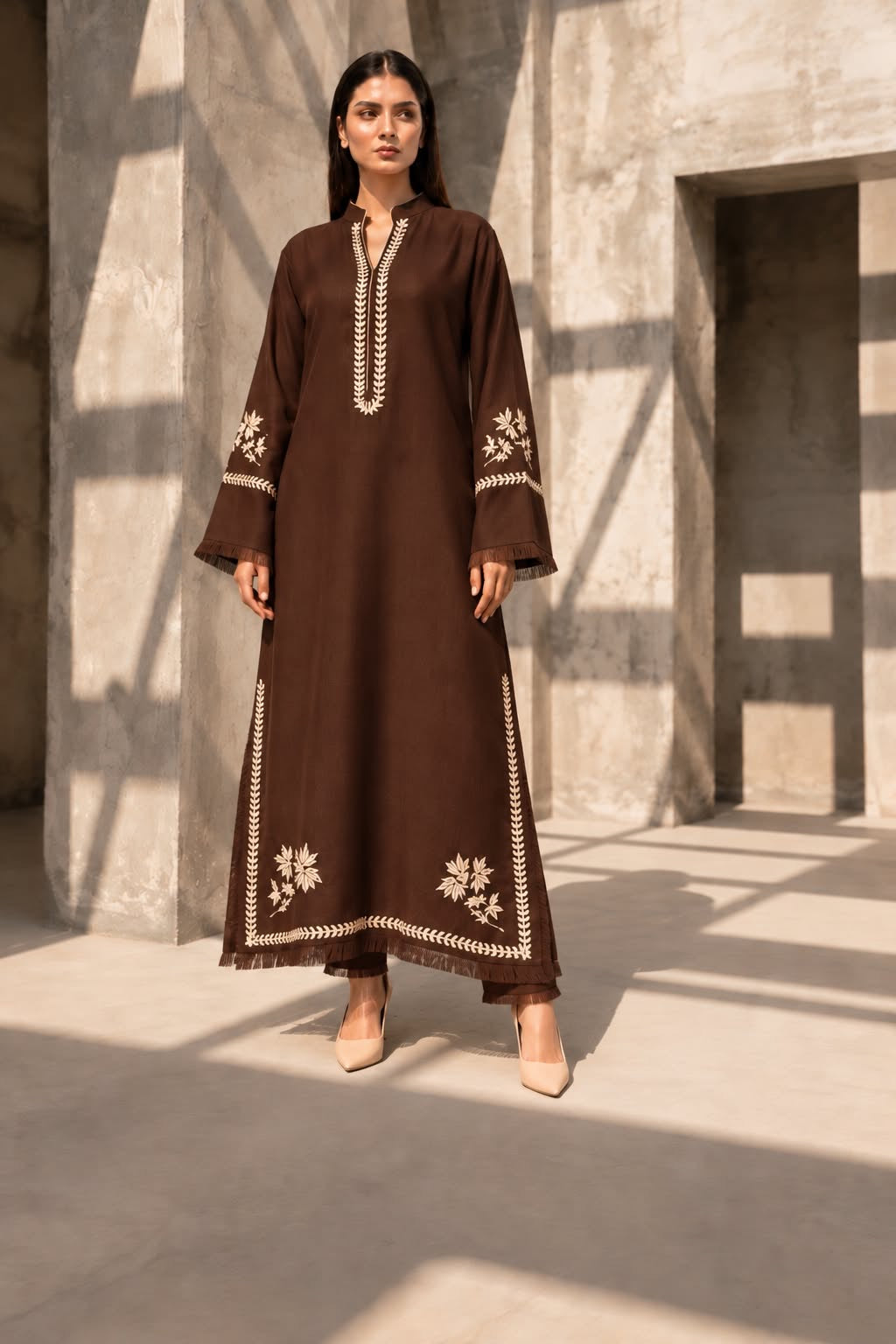 TS26-W87 PASHMINA EMBROIDERED SHIRT