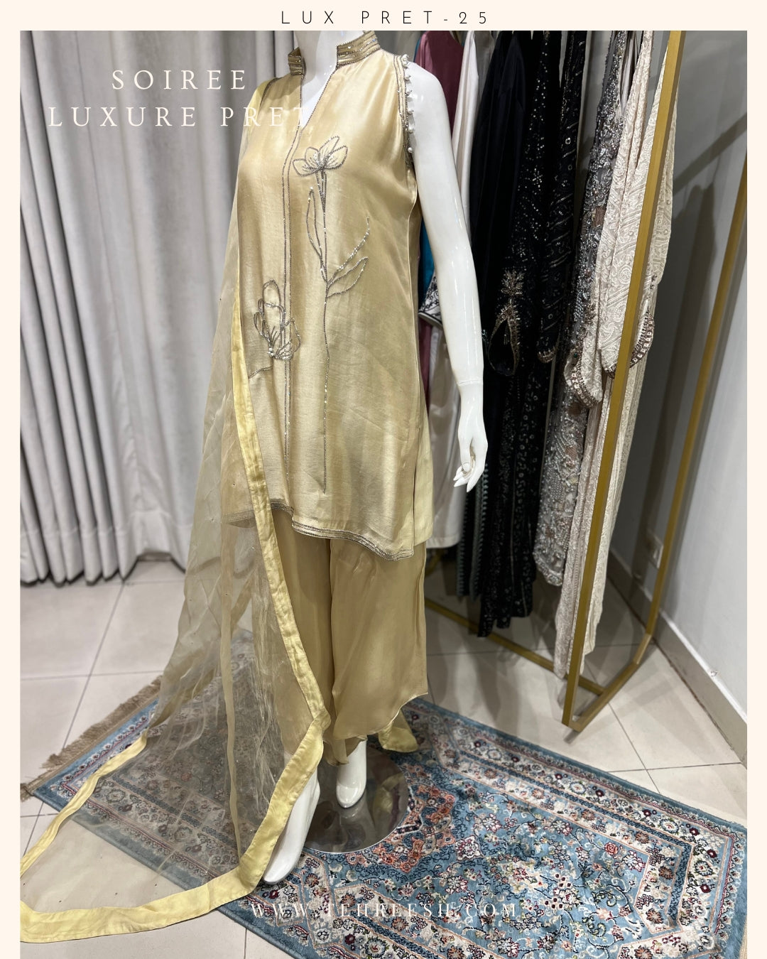 LP01-25  LEON Hand Embellished Short Silk Shirt with Pants