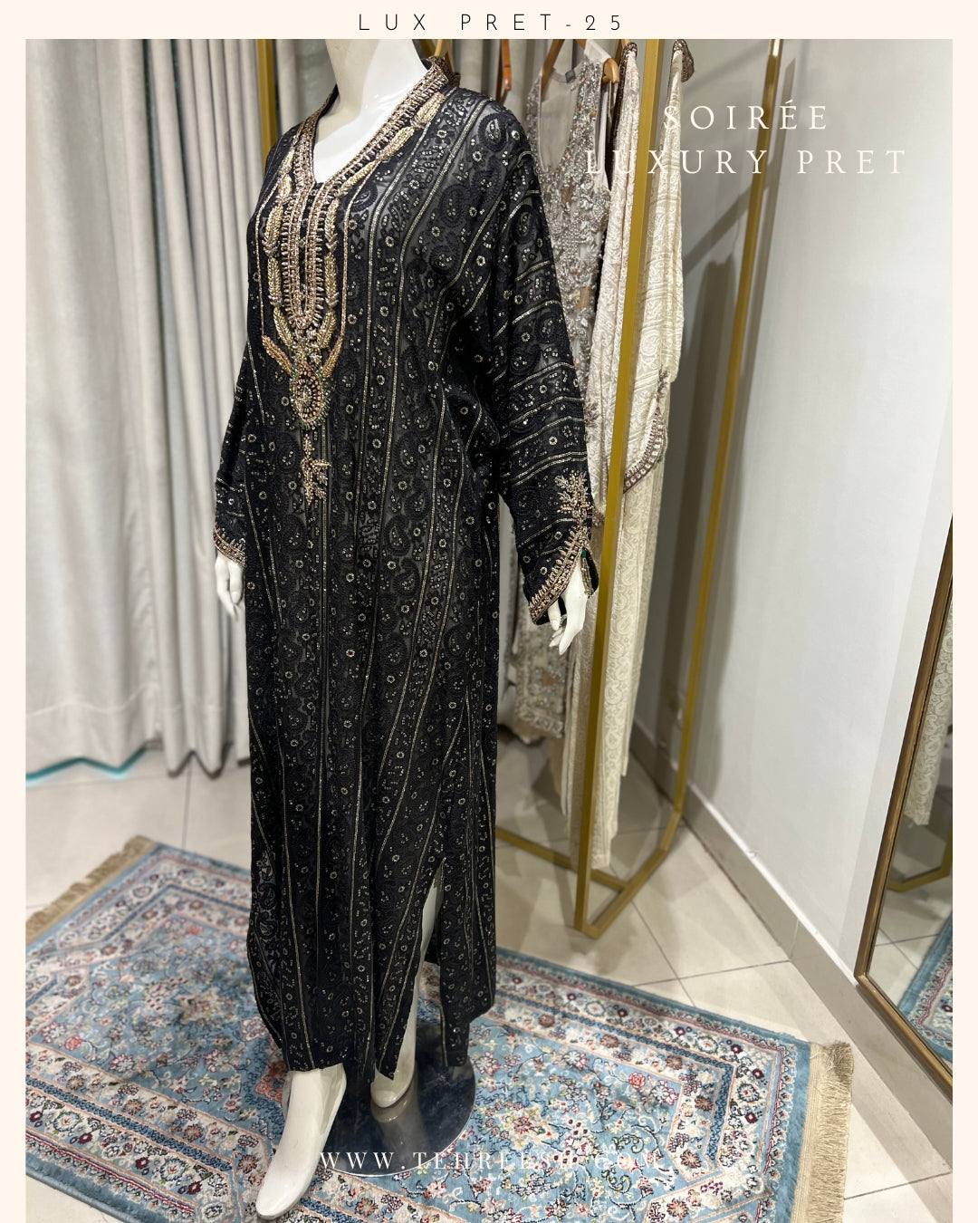 LP11-25  BLACK CHIKANKARI KAFTAN