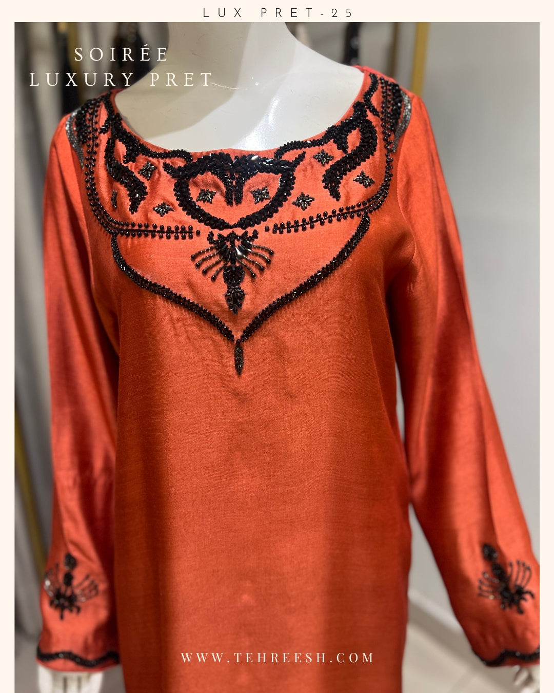 LP09-25  TERRA-COTTA Hand Embelished long shirt with Pants
