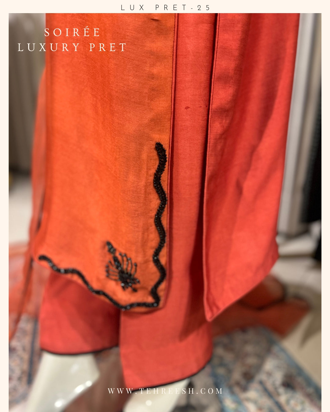 LP09-25  TERRA-COTTA Hand Embelished long shirt with Pants