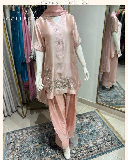 CP30-25 ROSE BLUSH-TISSUE SILK SHIRT WITH PANTS