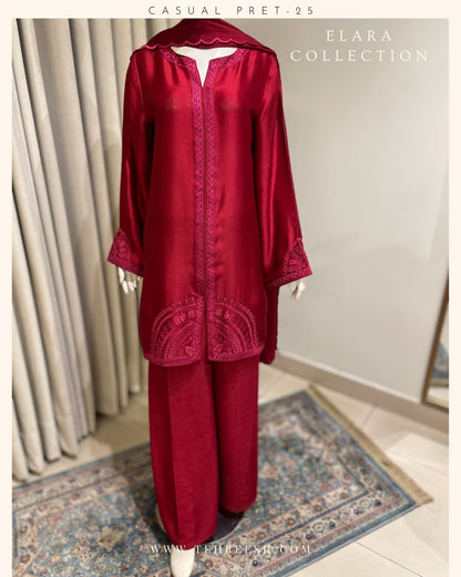 CP31-25 CRIMSON-TISSUE SILK SHIRT WITH FLARED PANTS