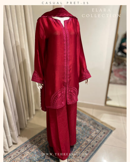 CP31-25 CRIMSON-TISSUE SILK SHIRT WITH FLARED PANTS