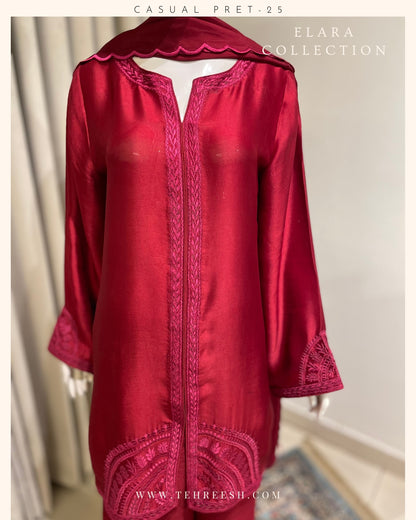 CP31-25 CRIMSON-TISSUE SILK SHIRT WITH FLARED PANTS