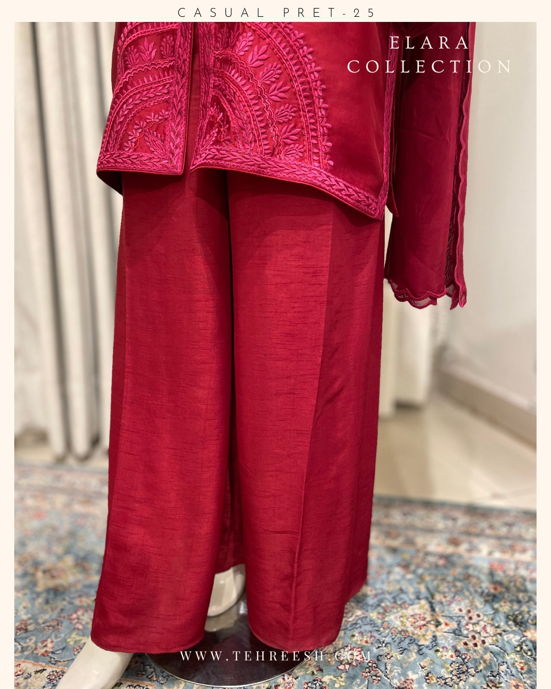 CP31-25 CRIMSON-TISSUE SILK SHIRT WITH FLARED PANTS