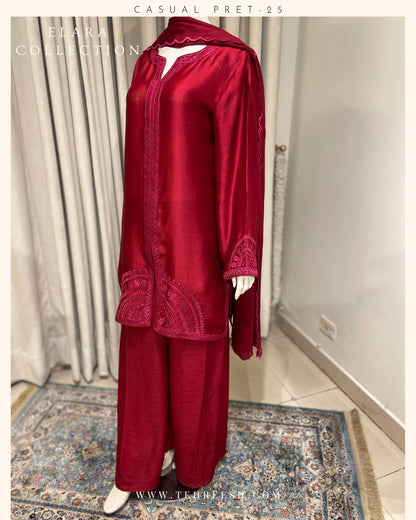 CP31-25 CRIMSON-TISSUE SILK SHIRT WITH FLARED PANTS