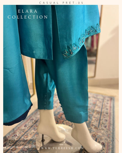 CP13-25 COBALT- KHADDI SILK SHORT SHIRT WITH SHALWAR