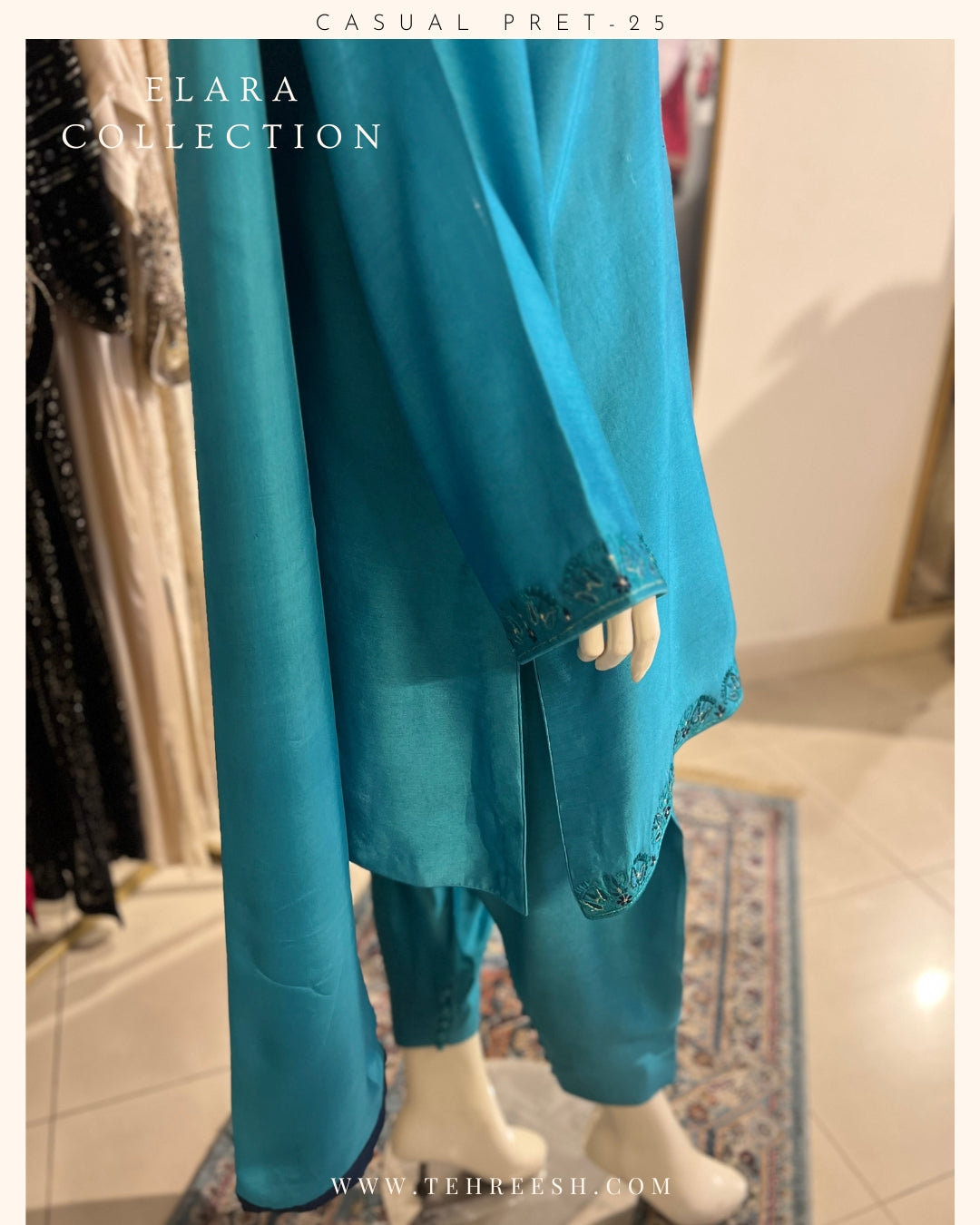 CP13-25 COBALT- KHADDI SILK SHORT SHIRT WITH SHALWAR