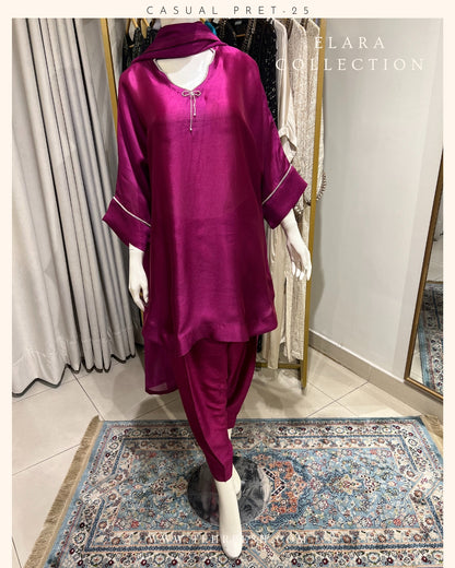 CP24-25  CARMINE- TISSUE SILK SHIRT WITH SHALWAR