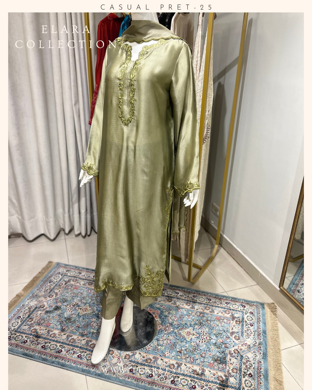 CP17-25 OLIVE- TISSUE SILK SHIRT WITH PANTS