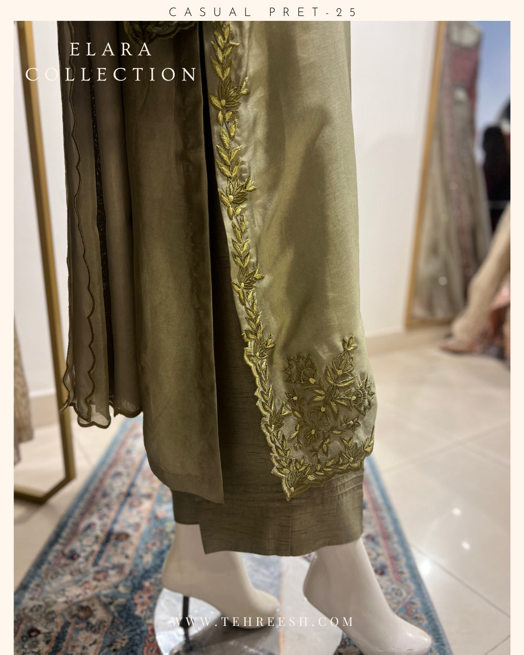 CP17-25 OLIVE- TISSUE SILK SHIRT WITH PANTS