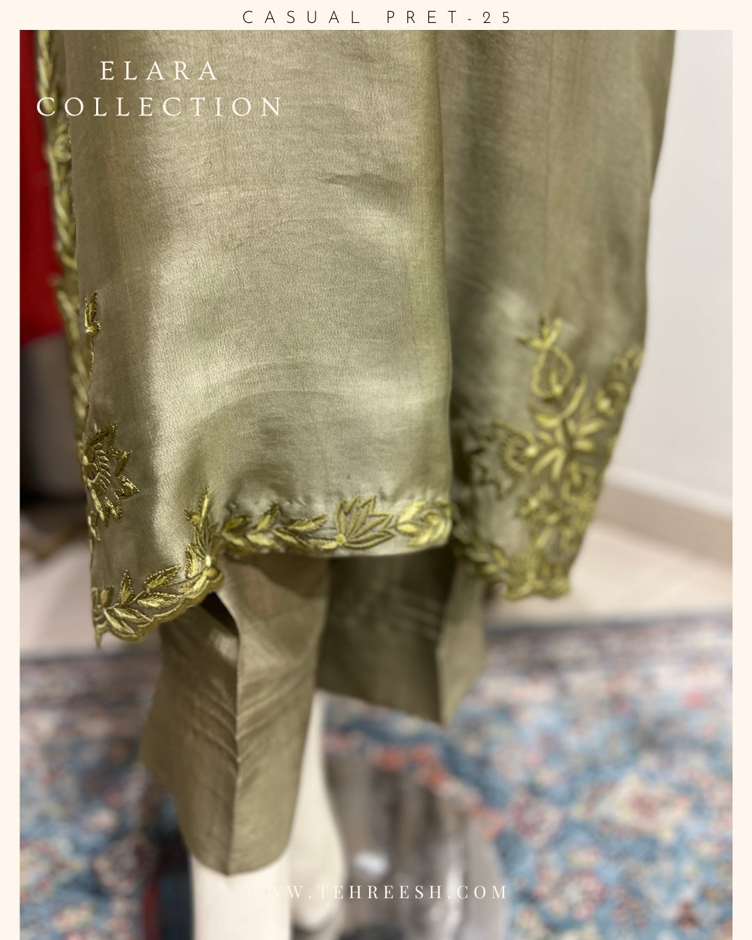 CP17-25 OLIVE- TISSUE SILK SHIRT WITH PANTS