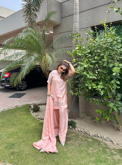 CP30-25 ROSE BLUSH-TISSUE SILK SHIRT WITH PANTS