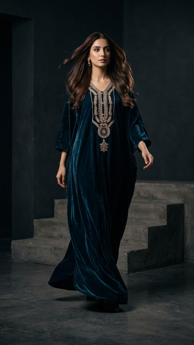 TS25-LP02 TEAL Velvet Kaftan