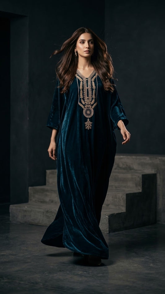 TS25-LP02 TEAL Velvet Kaftan